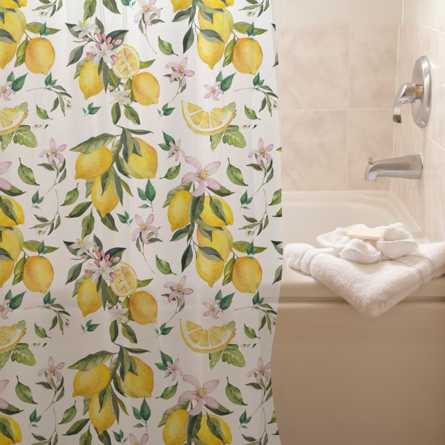 Watercolor Lemon Citrus Pattern Shower Curtain (Creator Uploaded)