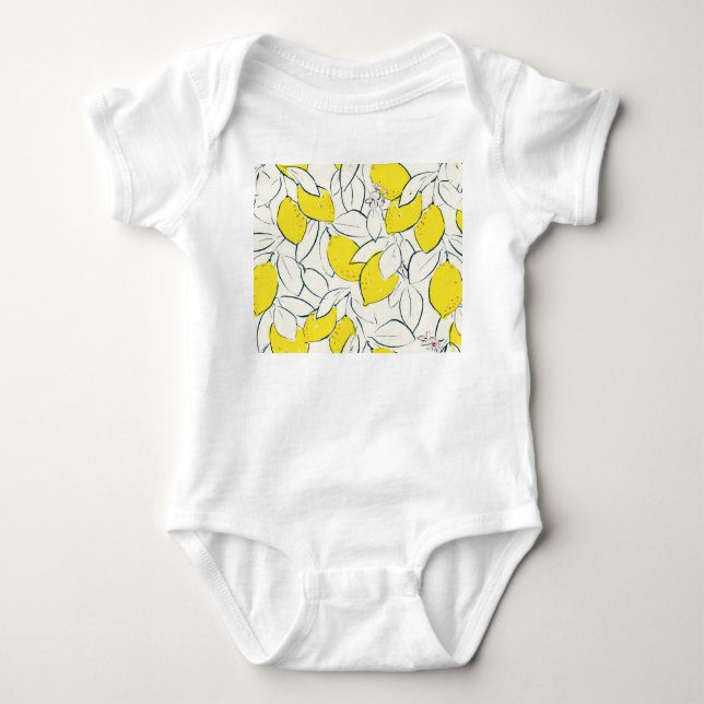 Watercolor Lemon Citrus Seamless Pattern Baby Bodysuit (Front)