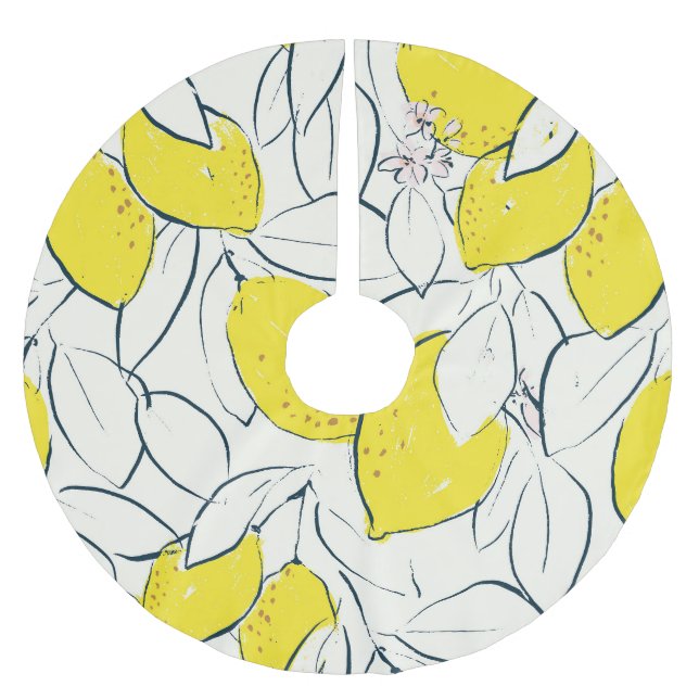 Watercolor Lemon Citrus Seamless Pattern Brushed Polyester Tree Skirt (Front)