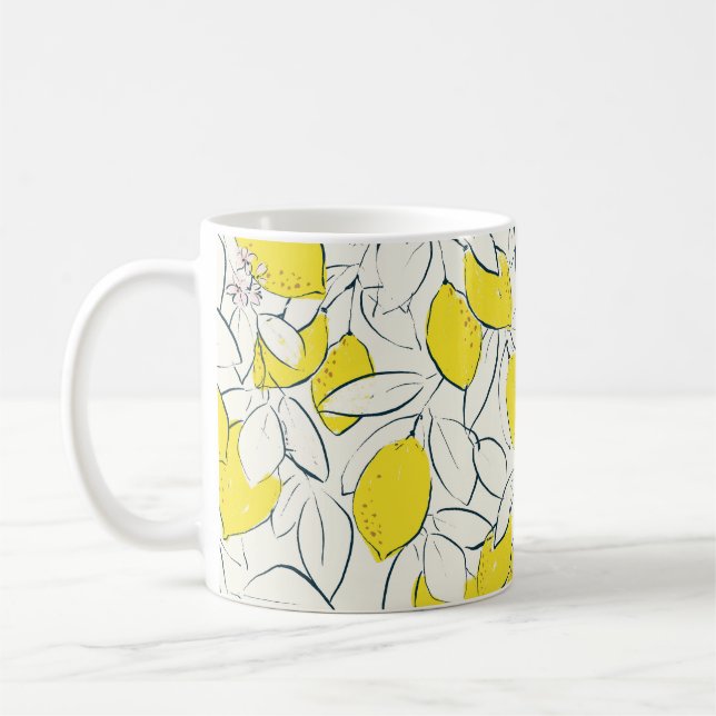 Watercolor Lemon Citrus Seamless Pattern Coffee Mug (Left)