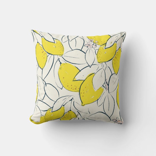 Watercolor Lemon Citrus Seamless Pattern Cushion (Front)