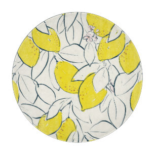 Watercolor Lemon Citrus Seamless Pattern Cutting Board