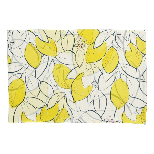 Watercolor Lemon Citrus Seamless Pattern Pillowcase (Front)
