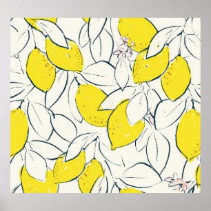 Watercolor Lemon Citrus Seamless Pattern Poster