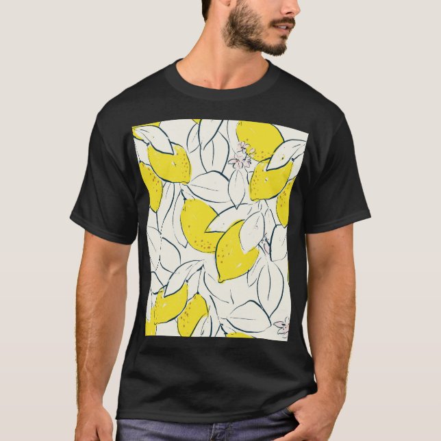Watercolor Lemon Citrus Seamless Pattern T-Shirt (Front)