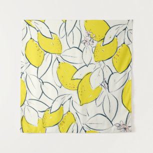 Watercolor Lemon Citrus Seamless Pattern Tapestry