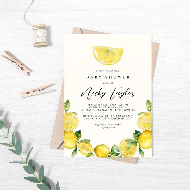 Watercolor Lemon Citrus Summer Baby Shower Invitation (Creator Uploaded)