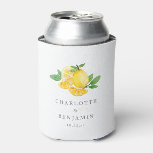Watercolor Lemon Citrus Summer Wedding Favour Can Cooler