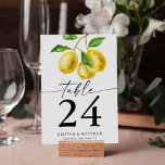 Watercolor Lemon Citrus Table Number<br><div class="desc">Our Watercolor Lemon Citrus Table Number is the perfect way to add a touch of freshness and vibrancy to your wedding reception decor. The hand-painted watercolor effect and bright yellow hues of the lemon design create a cheerful and inviting look that is perfect for a summer or destination wedding. The...</div>