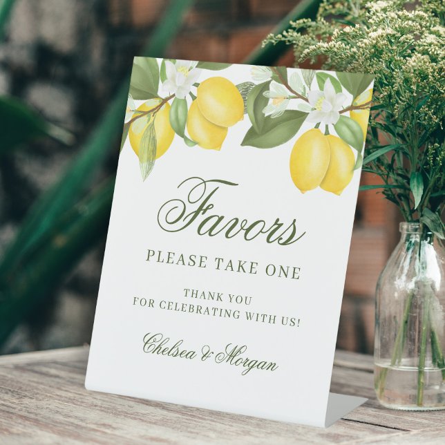 Watercolor Lemon Citrus Wedding Favours Pedestal Sign (Creator Uploaded)