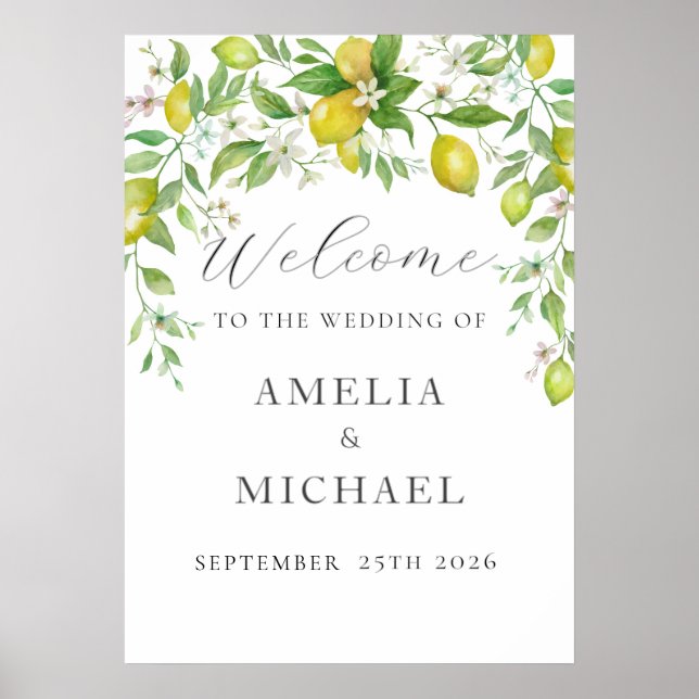 Watercolor Lemon Citrus Welcome Wedding Poster (Front)