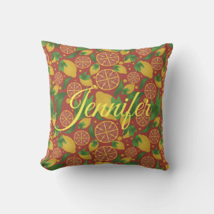 Watercolor Lemon Coral Fruit Personalised Cushion