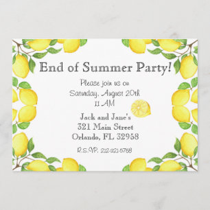 Watercolor Lemon End of Summer Party Invitation