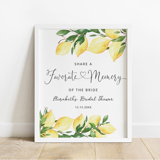Watercolor Lemon Favourite Memory Bridal Shower Poster (Creator Uploaded)
