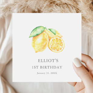Watercolor Lemon First Birthday Party Napkin