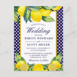 Watercolor Lemon Floral Blue Polka Dot Postcard