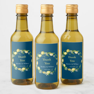Watercolor Lemon Floral Ocean Blue Mini Wine Label