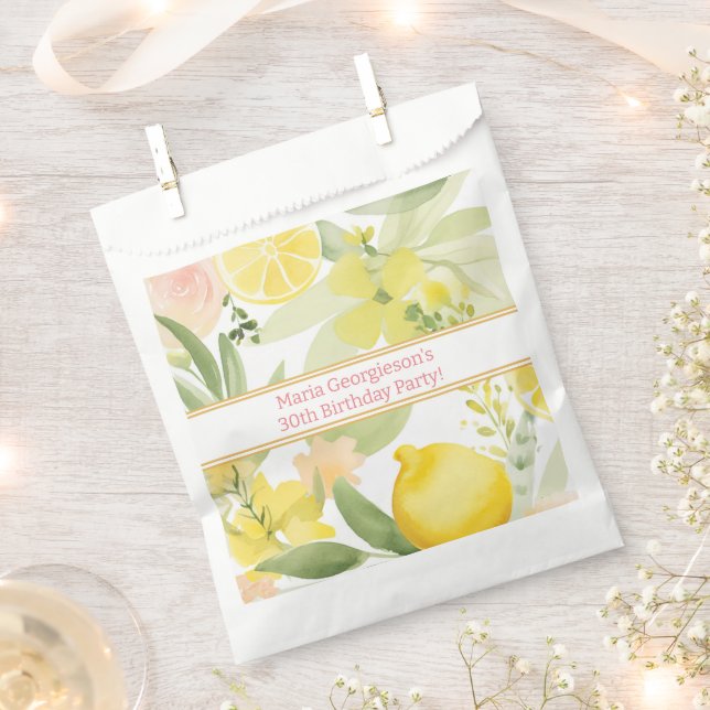 Watercolor Lemon Floral Themed Birthday Party  Favour Bag (Clipped)