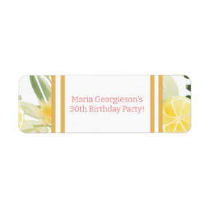 Watercolor Lemon Floral Themed Birthday Party  Return Address Label