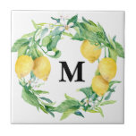 Watercolor Lemon Floral Wreath w Family Monogram Ceramic Tile<br><div class="desc">"Watercolor Lemon Floral Wreath w Family Monogram ceramic tile" features your family monogram in a watercolor wreath of lemons,  citrus blossoms and leaf greenery all  of which were hand painted by internationally licensed artist and designer,  Audrey Jeanne Roberts,  copyright.</div>