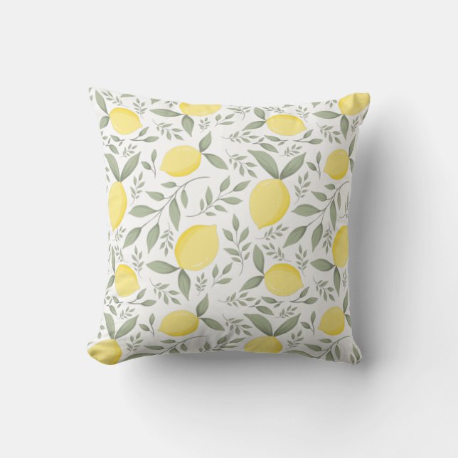 Watercolor Lemon Foliage Botanical Pattern Cushion (Front)