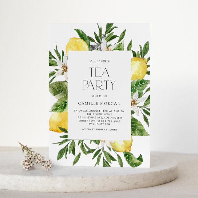 Watercolor Lemon Frame Botanical Bridal Tea Party Invitation (Creator Uploaded)