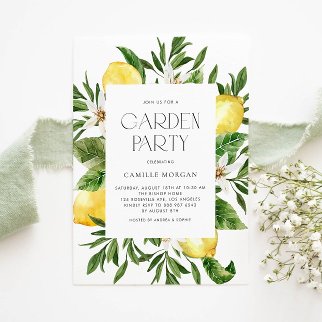 Watercolor Lemon Frame Botanical Garden Party Invitation (Creator Uploaded)