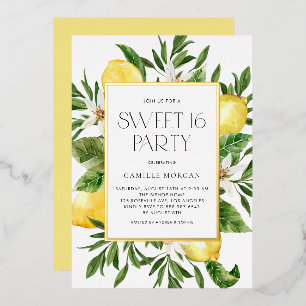 Watercolor Lemon Frame Botanical Sweet 16 Party