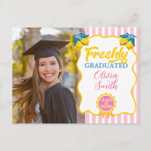 Watercolor Lemon Freshly Graduated Photo Class 26 Announcement Postcard