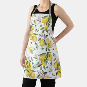 Watercolor Lemon Fruit Floral Pattern Apron