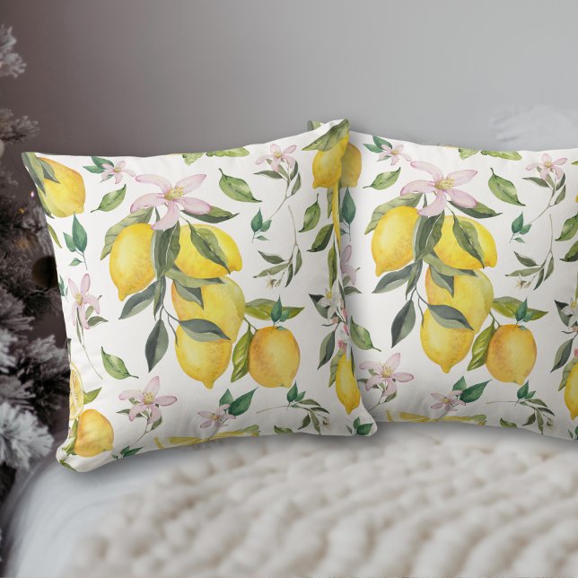 Watercolor Lemon Fruit Floral Pattern Cushion (Creator Uploaded)
