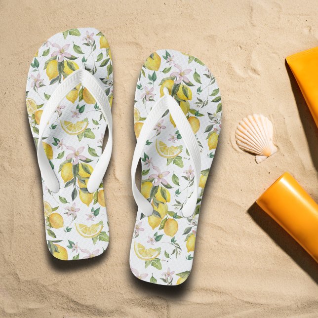 Watercolor Lemon Fruit Floral Pattern Thongs (Creator Uploaded)