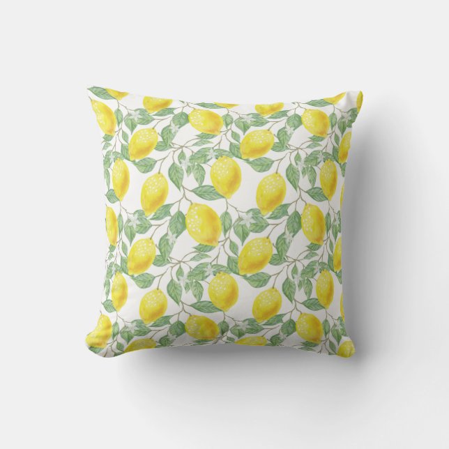 Watercolor Lemon Fruit Pattern Throw Pillow (Front)