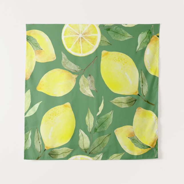 Watercolor lemon, fruit wallpaper pattern. tapestry (Front)