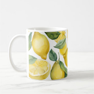 Watercolor Lemon Garden White Coffee Mug
