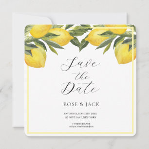 Watercolor Lemon Garden White Wedding Save The Date
