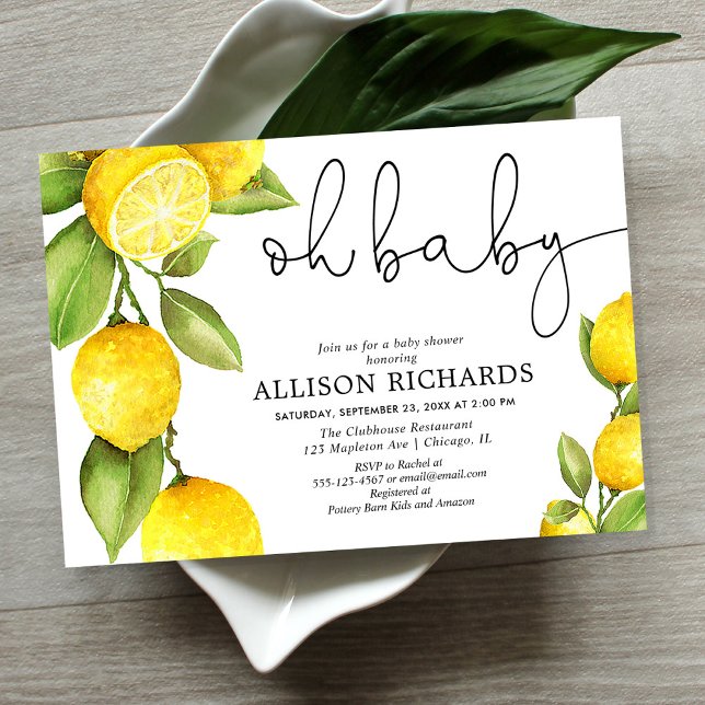 Watercolor lemon gender neutral yellow baby shower invitation (Creator Uploaded)