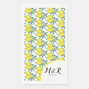 Watercolor Lemon Greenery Citrus Yellow Wedding  Napkin