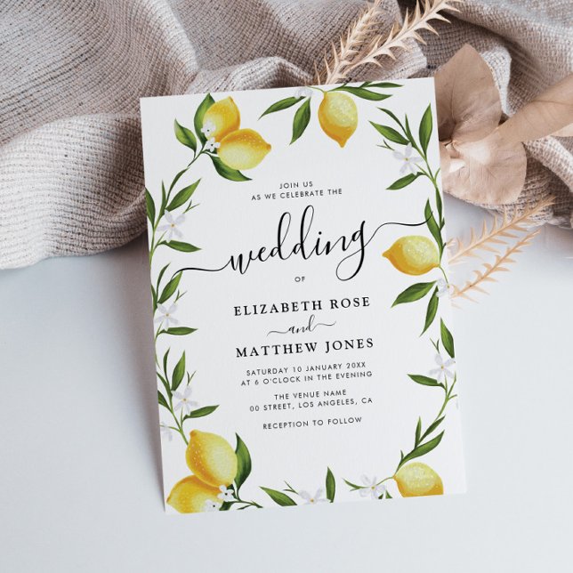 watercolor lemon greenery foliage wedding invitation (Creator Uploaded)