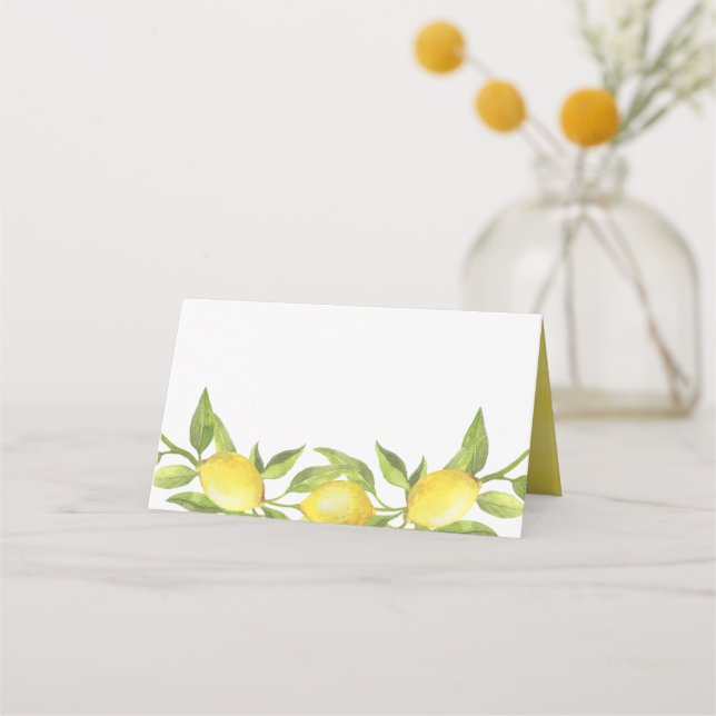 Watercolor Lemon Greenery Garland Wedding Place Card (Front)