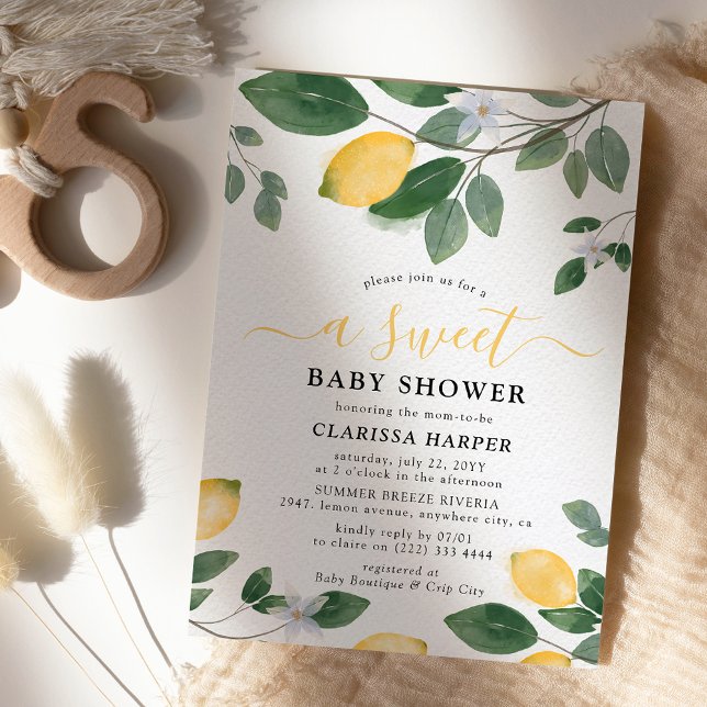 Watercolor Lemon & Greenery Sweet Baby Shower Invitation (Creator Uploaded)