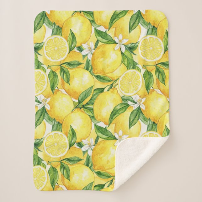Watercolor Lemon Grove Seamless Pattern Sherpa Blanket (Front)