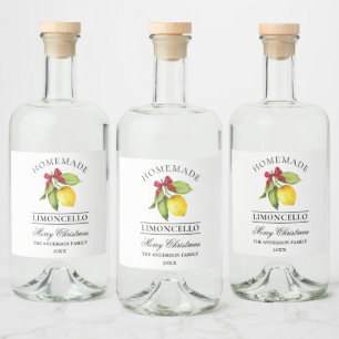 Watercolor Lemon Homemade Limoncello Christmas Liquor Bottle Label