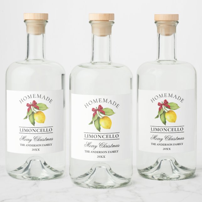 Watercolor Lemon Homemade Limoncello Christmas Liquor Bottle Label (Bottles)