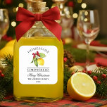 Watercolor Lemon Homemade Limoncello Christmas Square Sticker<br><div class="desc">Elegant Watercolor Lemon Greenery Holiday Red Bow Homemade Limoncello Merry Christmas Sticker Labels</div>