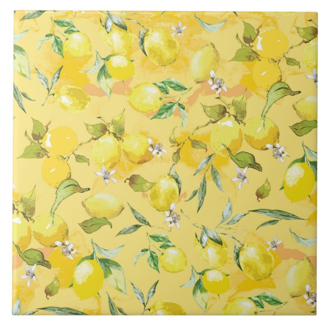 Watercolor lemon IV Ceramic Tile (Front)