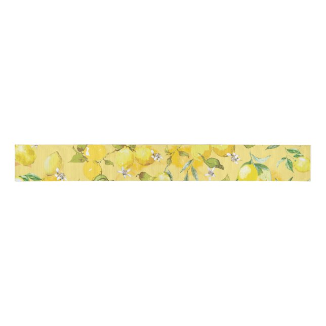 Watercolor lemon IV Grosgrain Ribbon (Front)