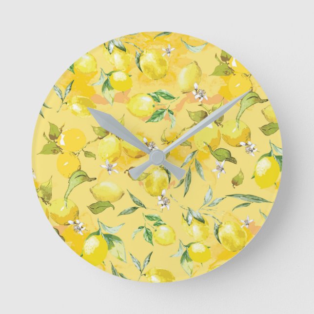 Watercolor lemon IV Round Clock (Front)