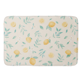 Watercolor Lemon Kitchen Dining Room Illustration Bath Mat