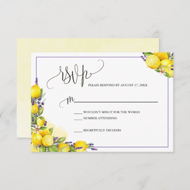 Watercolor Lemon Lavender Boho RSVP Enclosure Card (Front/Back)